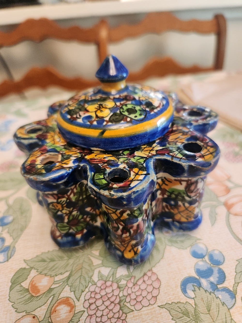 Vintage Hand-Painted Ceramic Inkwell - Made in Spain (V.C. Valencia)